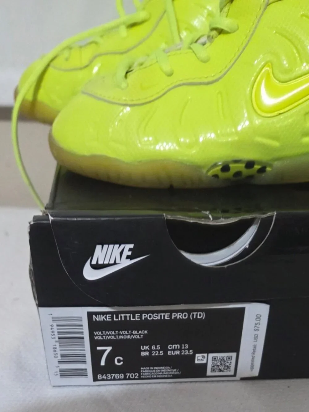 Nike Little Posite Pro TD Volt 843769-702 Size 7C